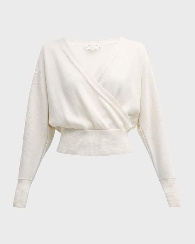 Dolman-Sleeve Faux Wrap Sweater